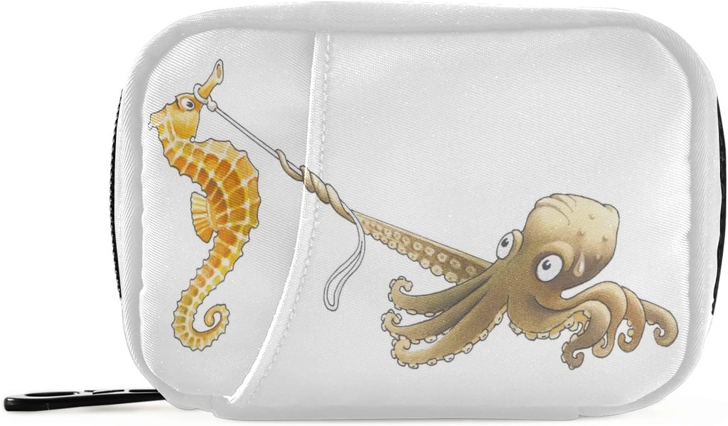 Funny Seahorse Octopus Pill Box 7 Day Pill Case Rejser Pill Organizer Bag med lynlås taske Portable ugentlige sag Kompakt størrelse for vitamin supplement Holder