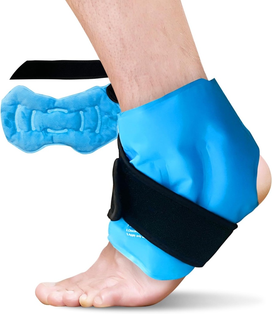 Ankle Ice Pack Wrap til hævelse, Genanvendelig Gel Ice Pack til Ankle Skader, Cold Compress Terapi for Foot Pain Relief, Achilles Tendonitis, Plantar Fasciitis, Sprains