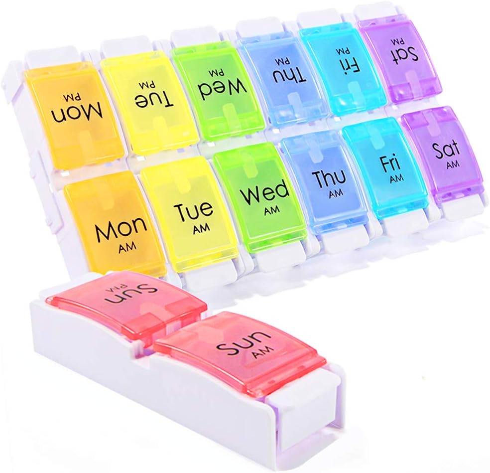 AM PM Pill Organizer 2 gange om dagen, SZREDU Pill Box 7 dag, Flytbar Daily Medicine Pill Organizer, Store Pill sager Organizer 7 dag, Ugentligt tillæg bokse og Organizer 2 gange om dagen