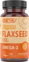 Deva Vegan Omega-3 Flaxseed Oil Supplement - 1000 MG Per Serving - Cold- Pressed & Uraffineret - Fish Oil Alternative - med Omega-3 ALA - 90 Kapsler, 1- Pack