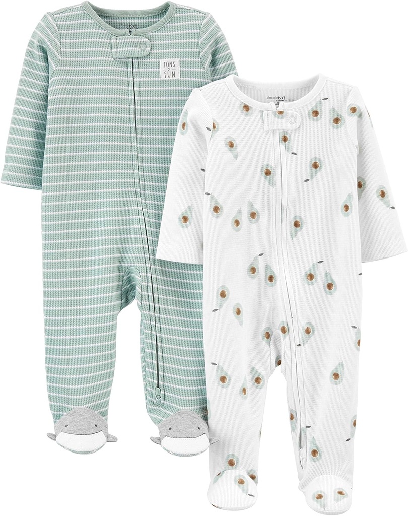 Simple Joys by Carters unisex-baby 2- way Zip Thermal Footed Sleep and Play, Pack of 2