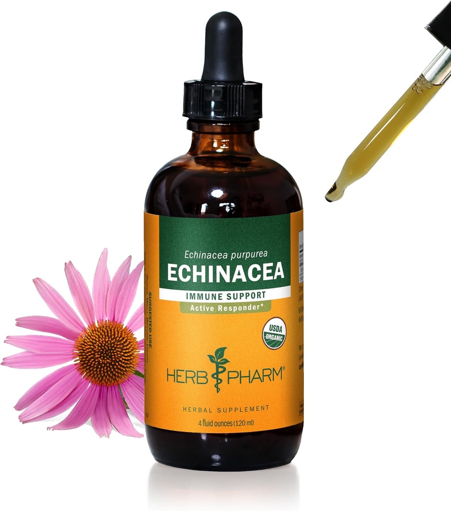 Herb Pharm Certified Organic Echinacea Root Liquid Extract for Immunsystemet Support, Organic Cane Alkohol, 4 Ounce