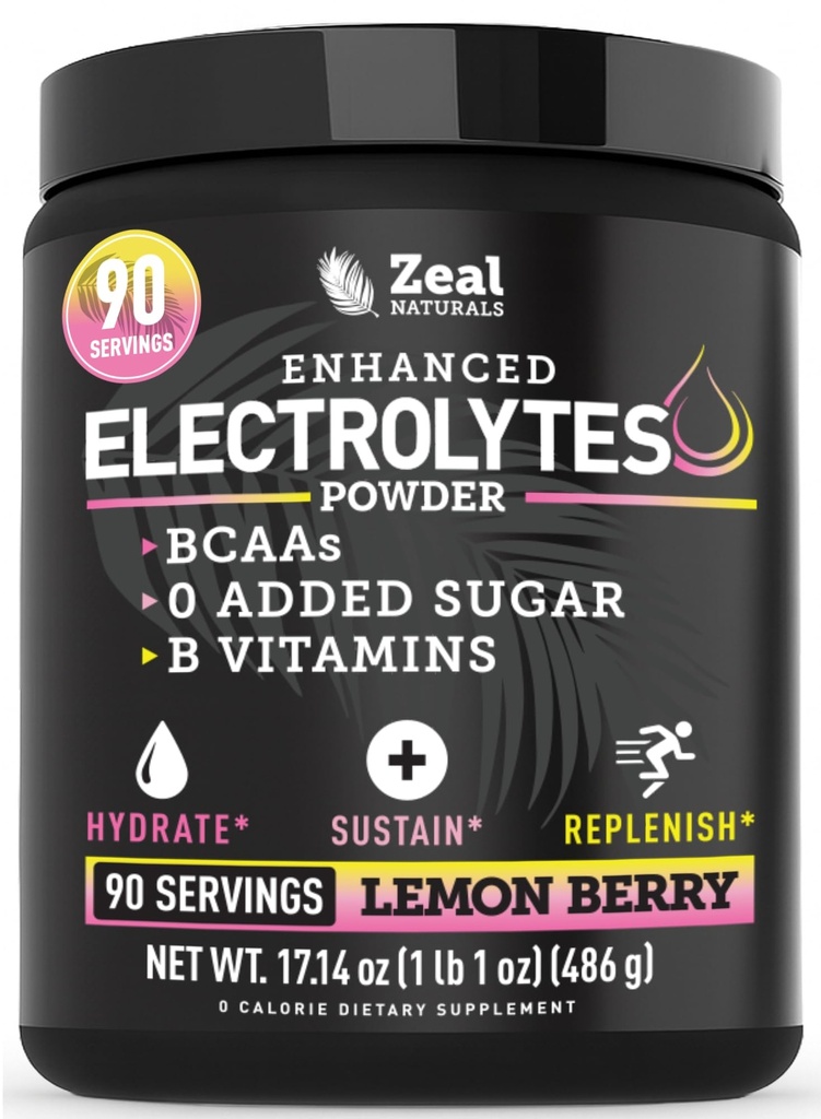 Zeal Electrolyte Powder - 90 Servering MSD 124; Keto Electrolytes Powder MSD 124; Zero Sugar, BCAA, B-Vitamin MSD 124; Kalium, Zink, Magnesium MSD 124; Hydration Powder Recovery Drink 124; Lemon Berry