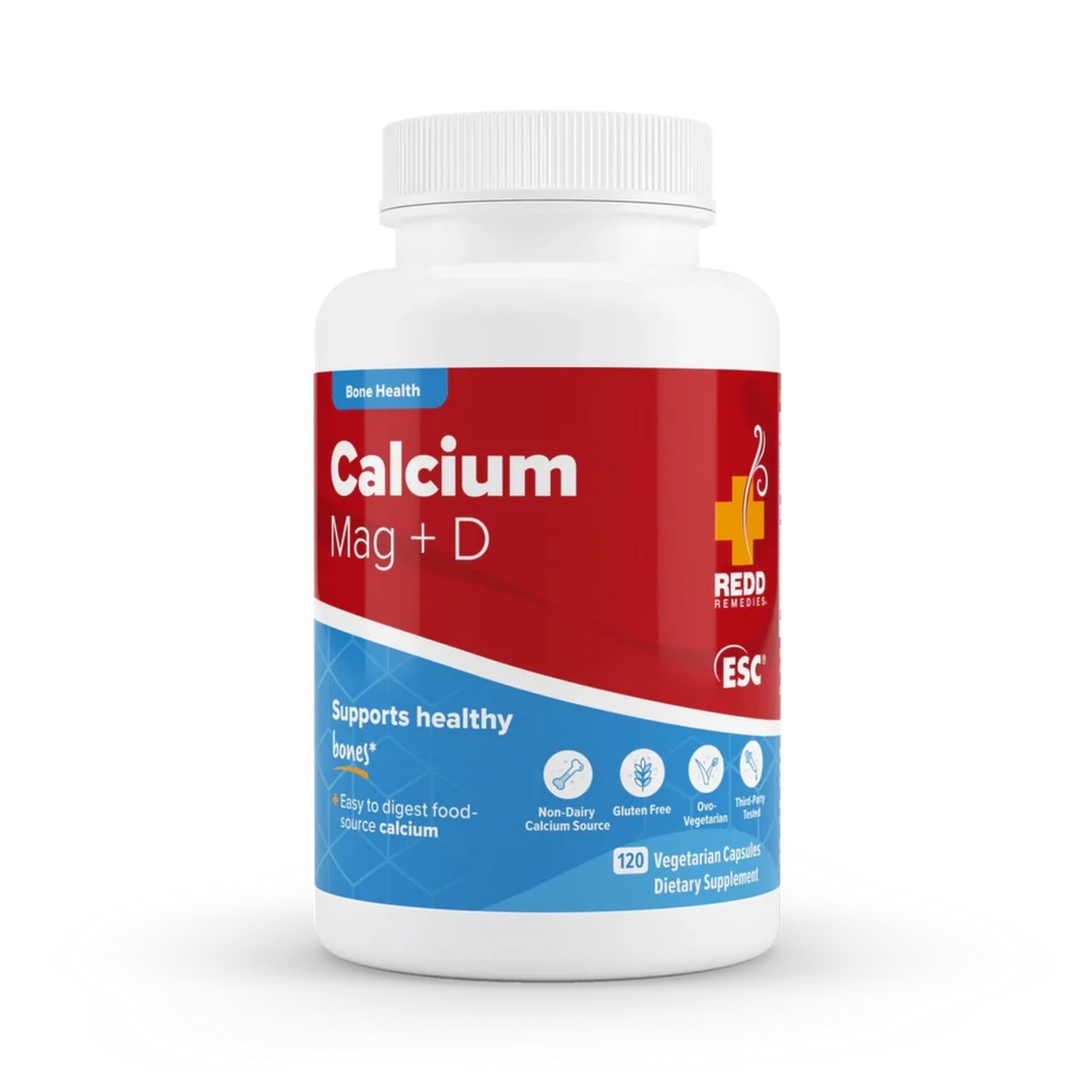 Redd Remedies, Calcium Mag + D, D3- vitamin og Calcium til stærk benstøtte, 120 Vegetariske kapsler