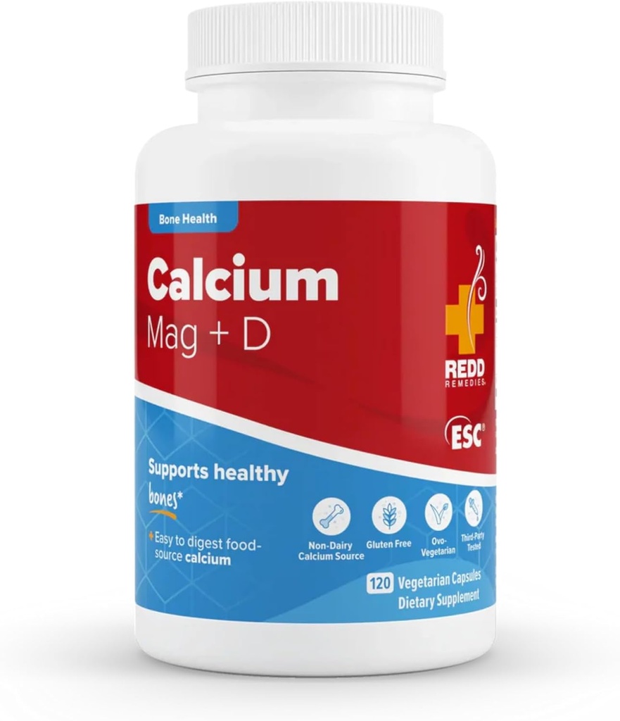 Redd Remedies, Calcium Mag + D, D3- vitamin og Calcium til stærk benstøtte, 120 Vegetariske kapsler