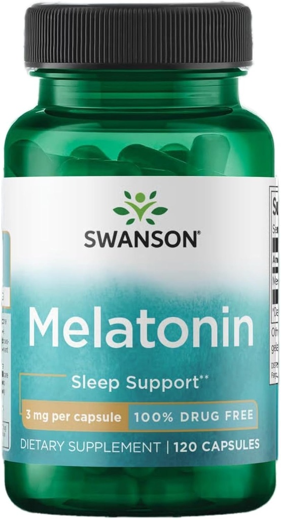Swanson Melatonin - urtetilskud - søvn og afslapning - (120 kapsler, 3 mg hver)