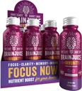 BrainJuice Brain og immunforsvar Shot, Gluten Free Supplement Shots for Energy, Fokus, Immunitet med D-vitamin, C B, Alpha GPC & Organic Ginger Root, Huckleberry Hibiscus, 2,5 fl oz, 12 Pack
