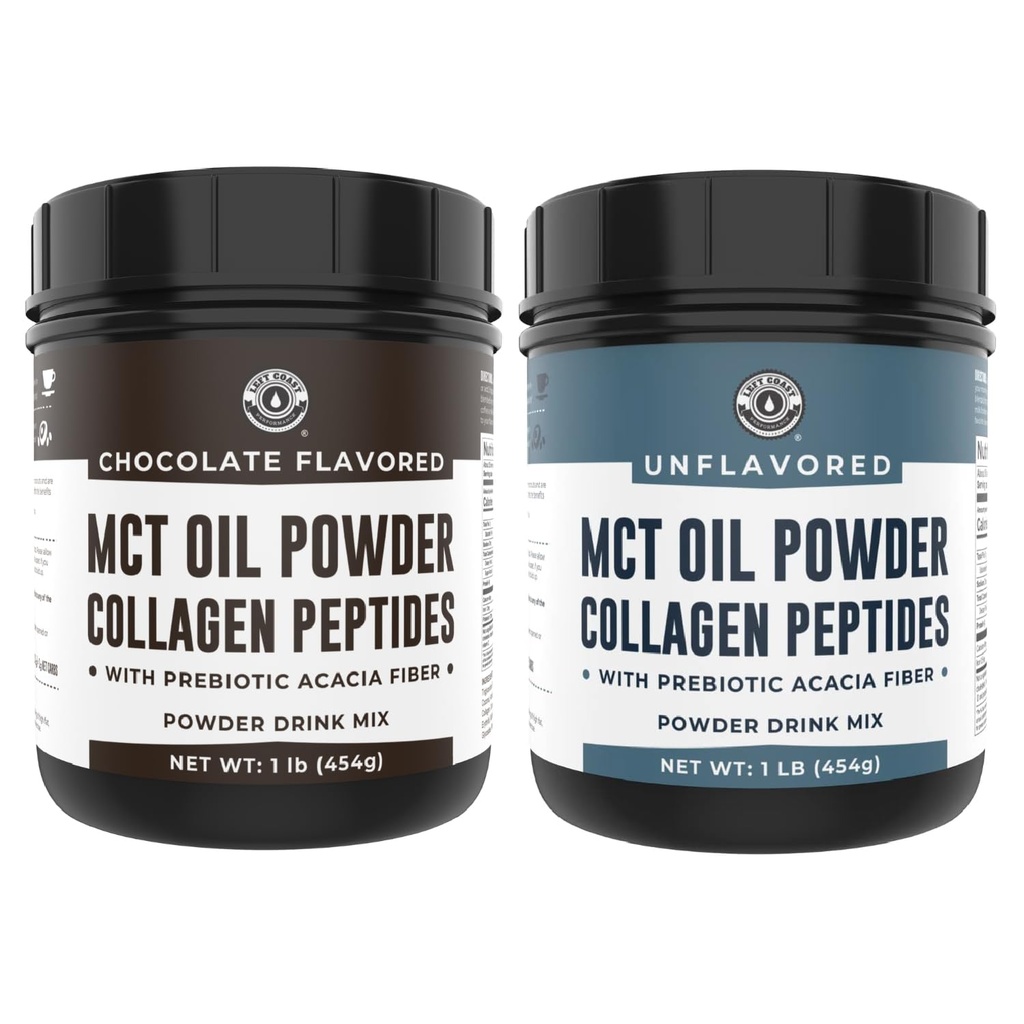 Left Coast Performance Chocolate MCT Oil Powder & Collagen Peptider, 1lb + Unflavored MCT Oil Powder & Collagen Peptider, 1lb