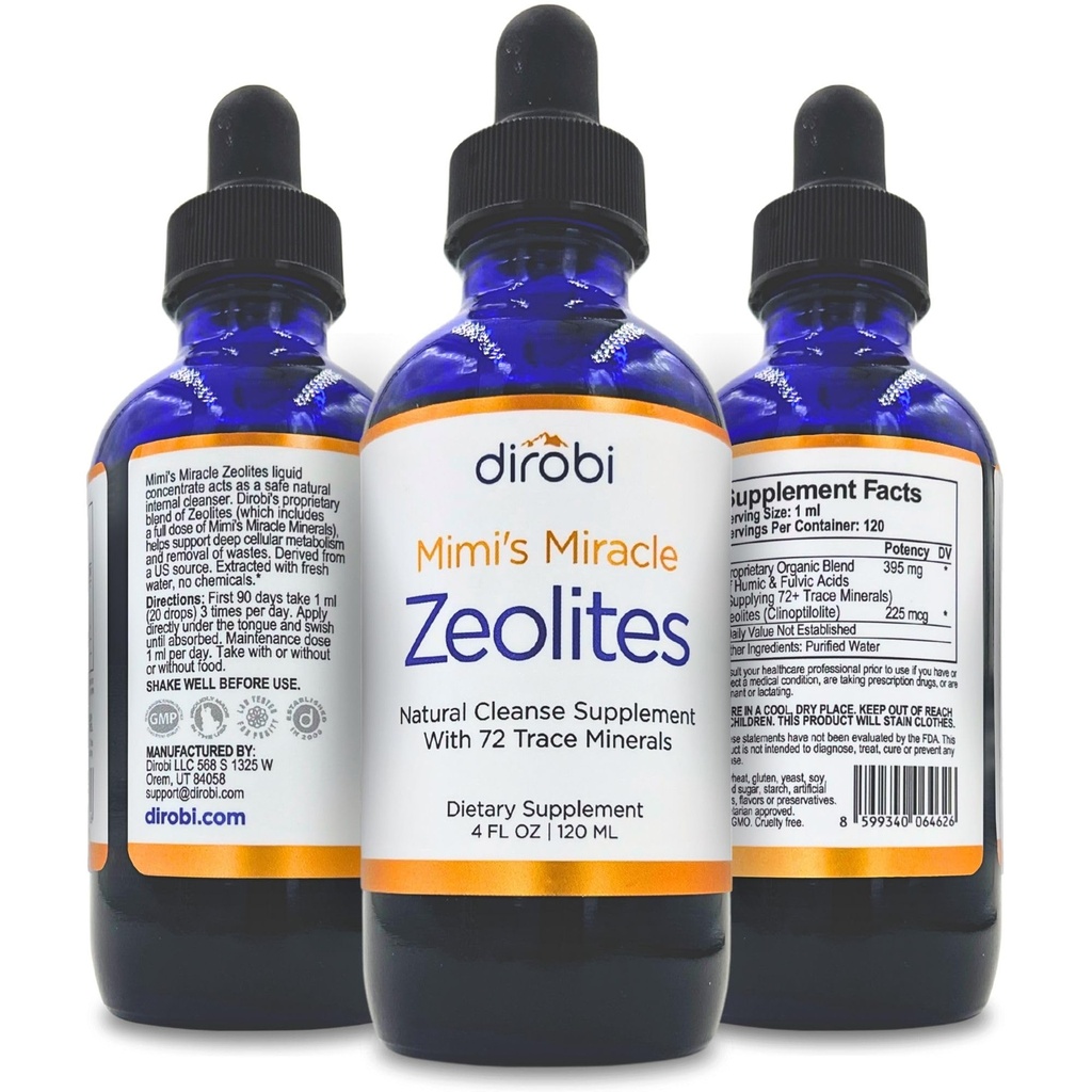 Mimi 's Miracle Zeolites: Heavy Metal Detox Zeolite Supplement Drops med 70 Trace Minerals for voksne & Børn - Understøtter Cell Restoration, Immunum & fordøjelsessygdomme Tract Health (4 oz flaske, 60 dages forsyning)