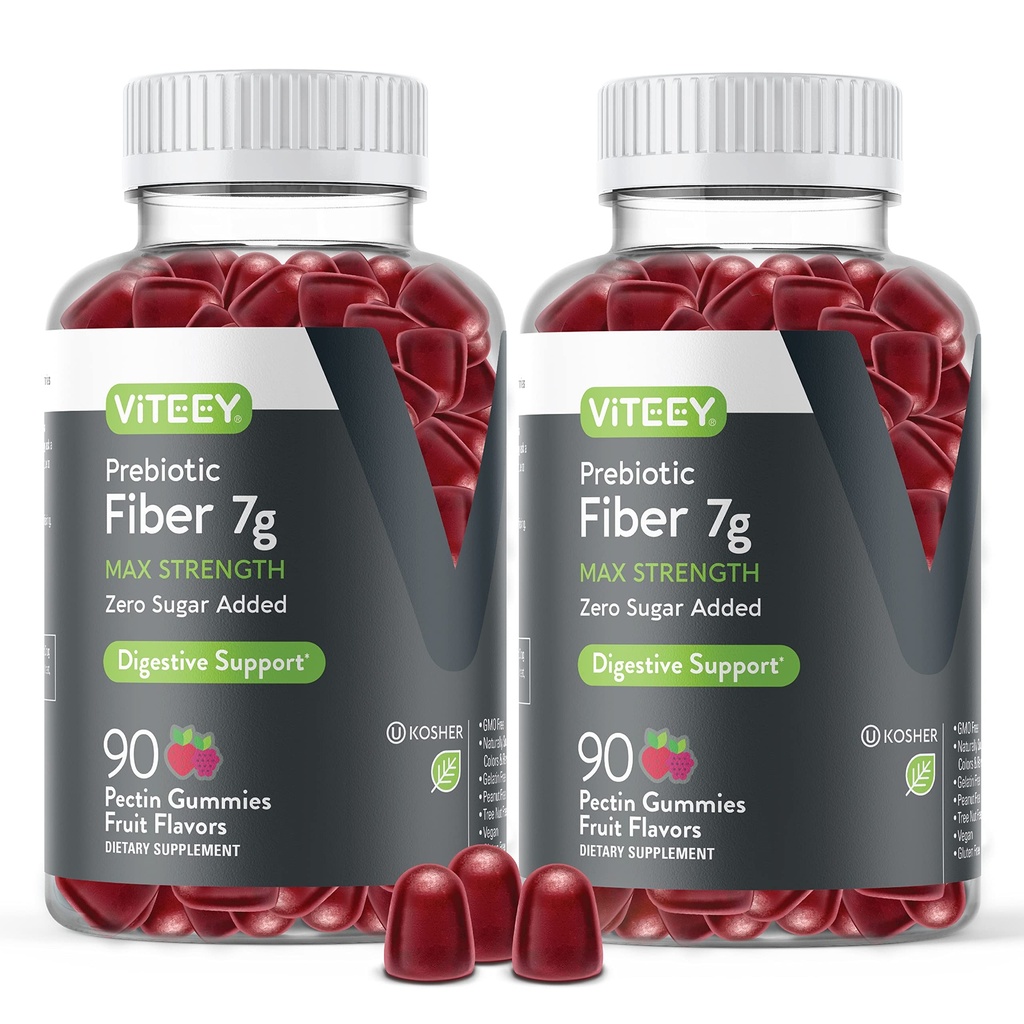 VITEEY Prebiotic Fiber Gummies for adult, 7g - Gut Health & fordøjelig Opløselig Fiber Supplement Gummies - Zero Sugar Added, Vegan, Gluten- Free - 180 Greve