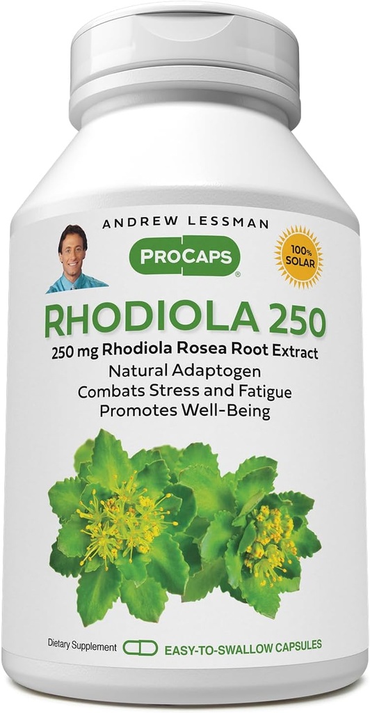 ANDREW LESSMAN Rhodiola Rosea 250 mg - 240 kapsler - Standardiseret ekstrakt. Naturlig adaptogen. Kombinerer stress og træthed. Fremmer sundt velvære. Ingen tilsætningsstoffer. Lille let at synke kapsler