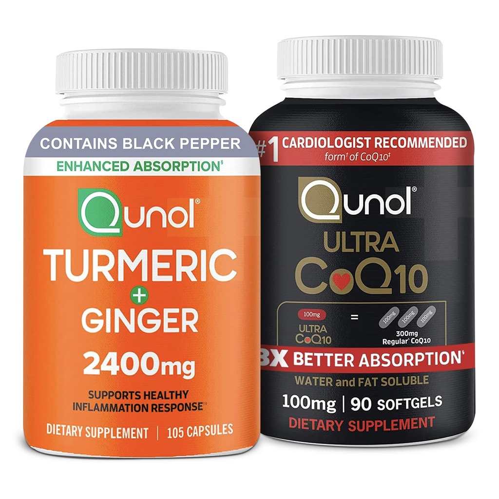 Qunol CoQ10 & gurkemeje: gurkemeje, 2400mg, 105 kapsler & Ultra CoQ10 100mg, 90 bløddele