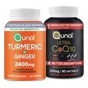 Qunol CoQ10 & gurkemeje: gurkemeje, 2400mg, 105 kapsler & Ultra CoQ10 100mg, 90 bløddele