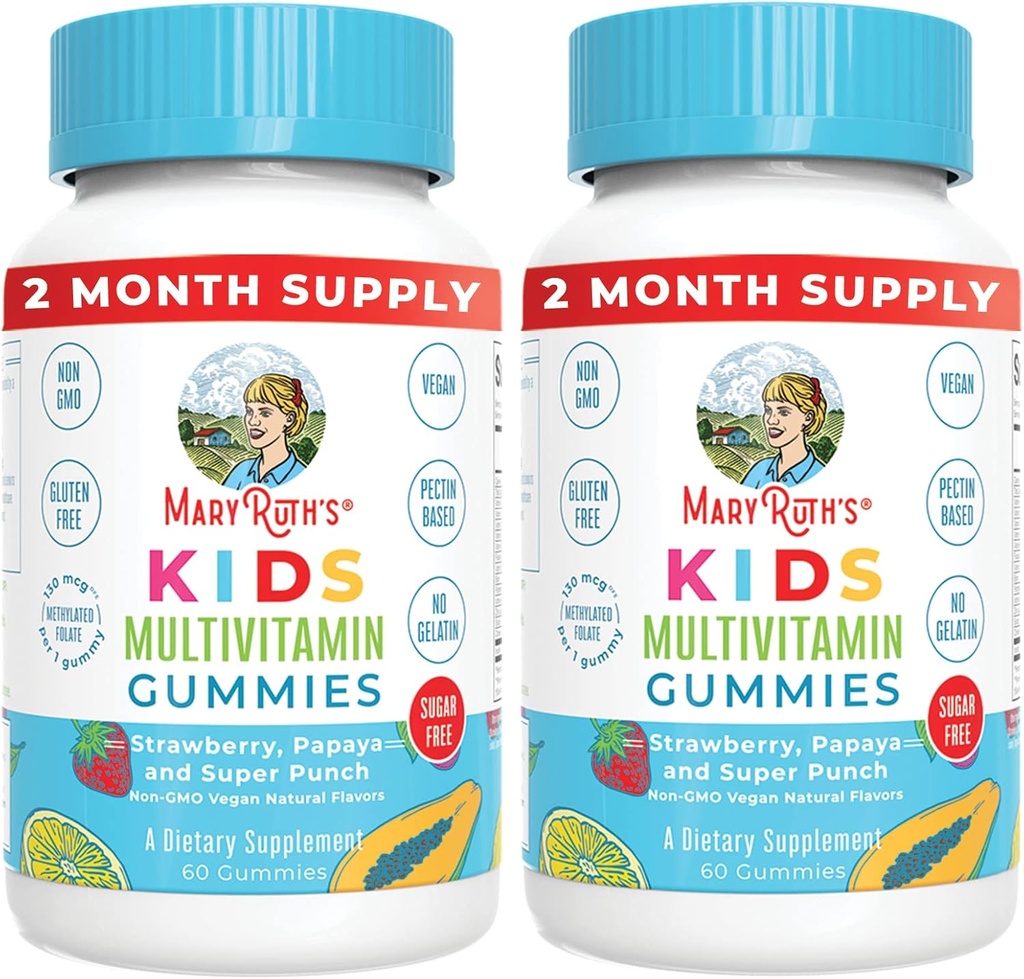 MaryRuth Organics Kids Multivitamin Gummies against 124; 2 Months Supply Department 124; Sugar Free Measure 124; Kids & Toddlers Age 2 + Measures 124; Essential Vitamin C, D3, Zink Measurement 124; 60 Greve Measurement 124; 2 Pack