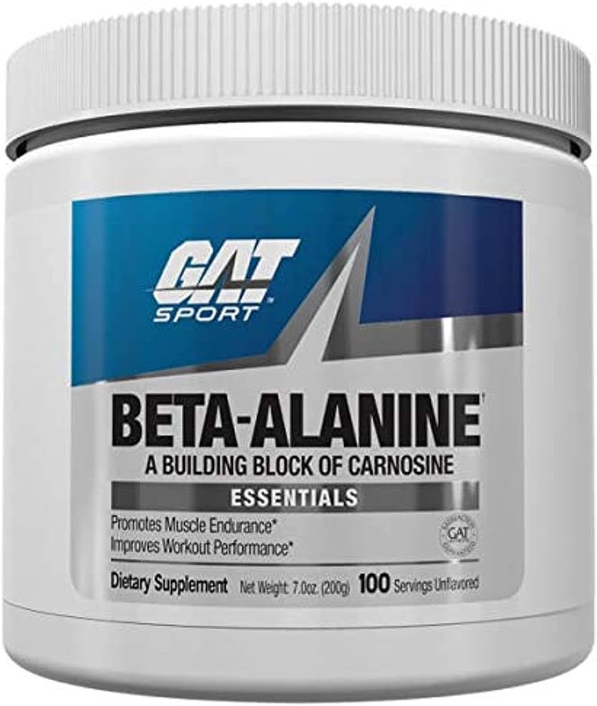 GAT SPORT Beta Alanine Powder Unflavored, 200 Bedste, Endurance, Performance, Scoop Inkluderet, 100 Servere