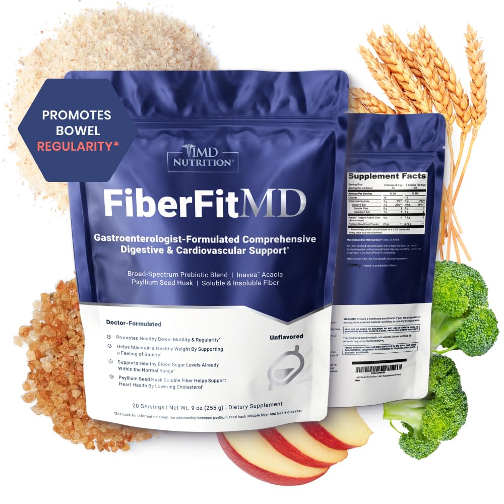 1MD Nutrition FiberFitMD - for Potent fordøjelsesmiddel & kardiovaskulær support - Health Supplement for kvinder & mænd - High Fiber Powder - 30 dage