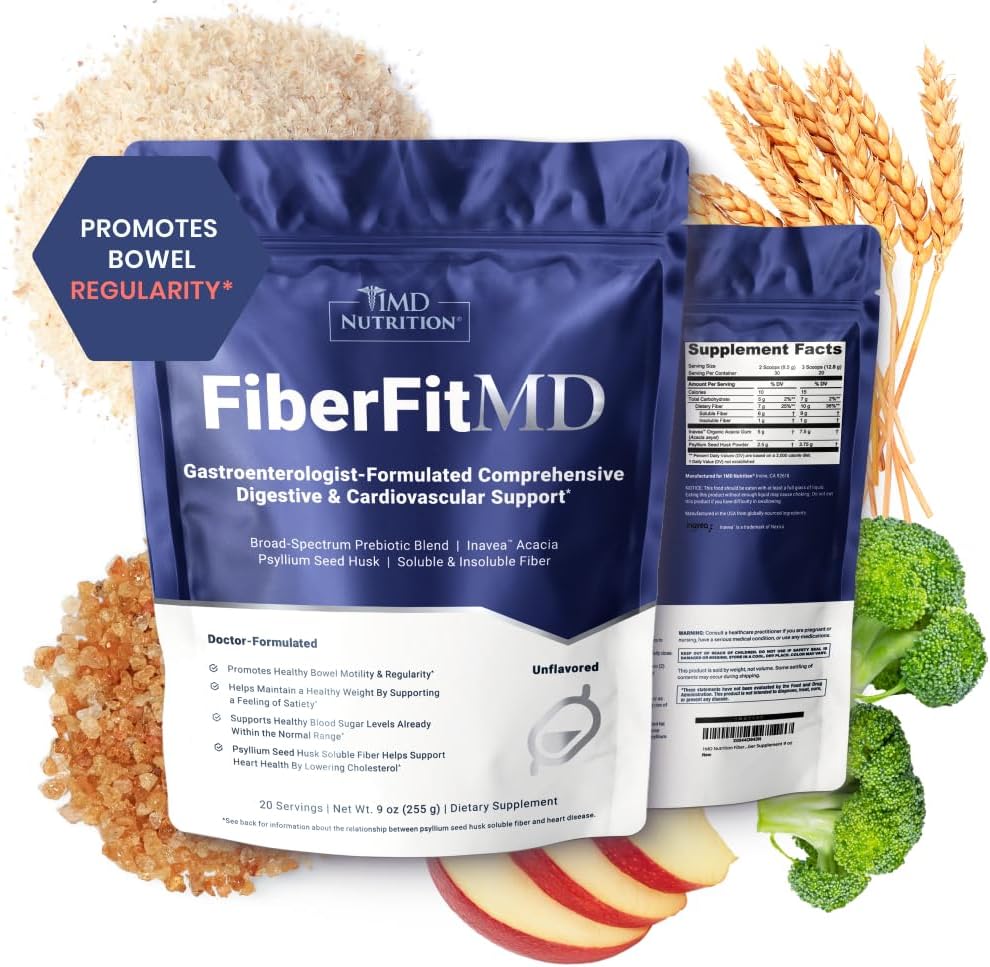 1MD Nutrition FiberFitMD - for Potent fordøjelsesmiddel & kardiovaskulær support - Health Supplement for kvinder & mænd - High Fiber Powder - 30 dage