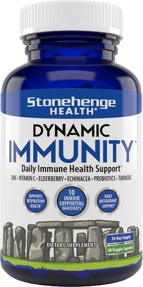 Stonehenge Health Dynamic Immunity Daily Supplement 10- in-1 Immunboostere Zink, Elderberry, Echinacea, Vitamin C & Probiotic L. Acidophilus - understøtter immunsystem & luftvejssundhed, 60 kapsler