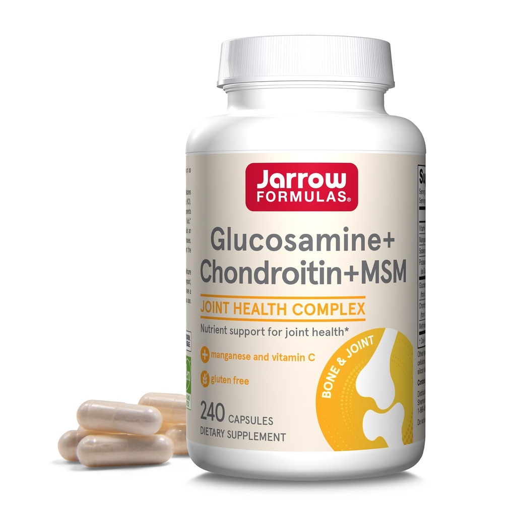 Jarrow Formulas ® Glucosamin + Chondroitin + MSM kapsler, fælles supporttillæg med C-vitamin og mangan, 240 kapsler, 60 dages forsyning