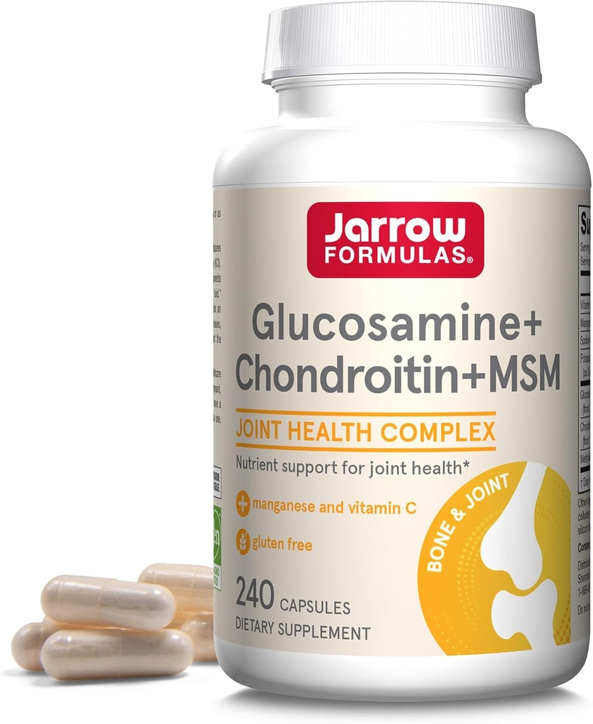 Jarrow Formulas ® Glucosamin + Chondroitin + MSM kapsler, fælles supporttillæg med C-vitamin og mangan, 240 kapsler, 60 dages forsyning