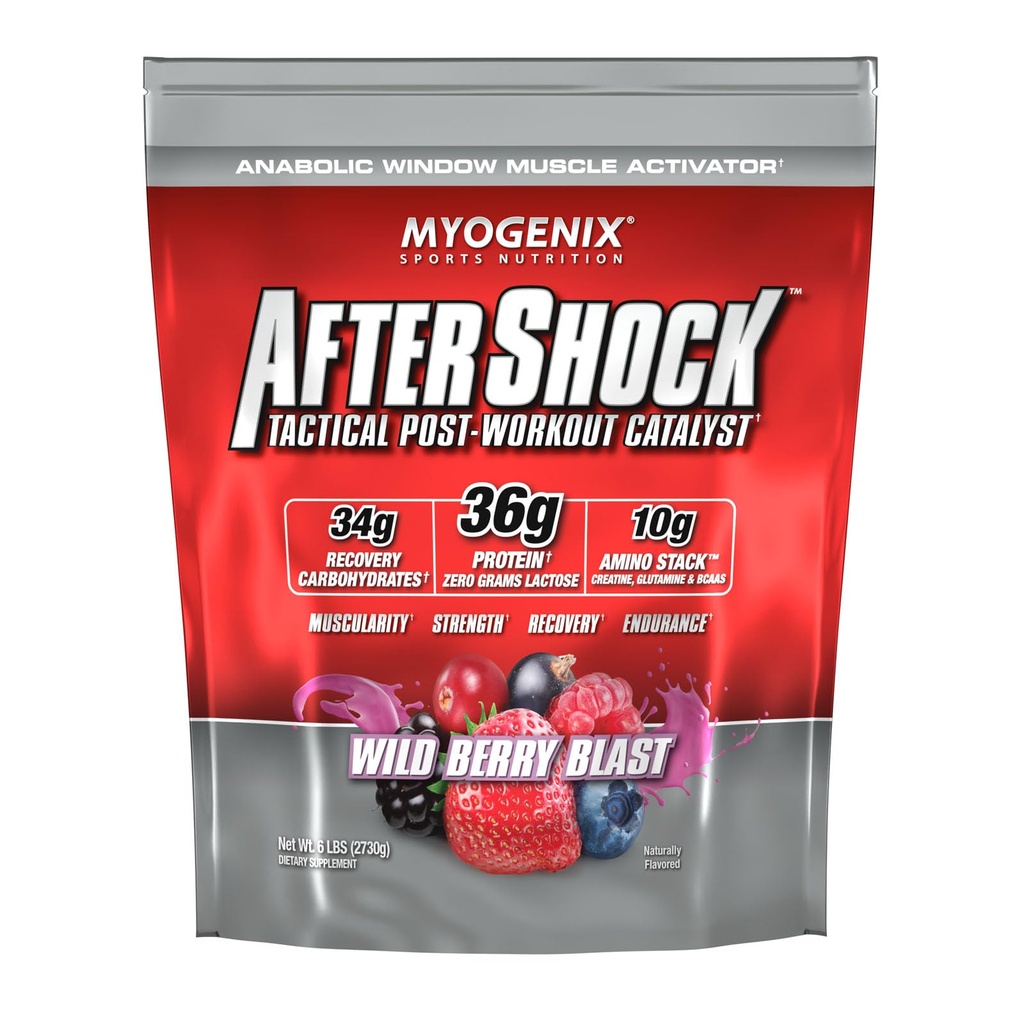 Myogenix Aftershock Post Workout - Muscle Growth Whey Protein Powder - Speeds Up Muscle Growth and Recovery - Understøtter fælles sundhed og genopfrisker Glycogen - Wildberry Blast, 6 lbs