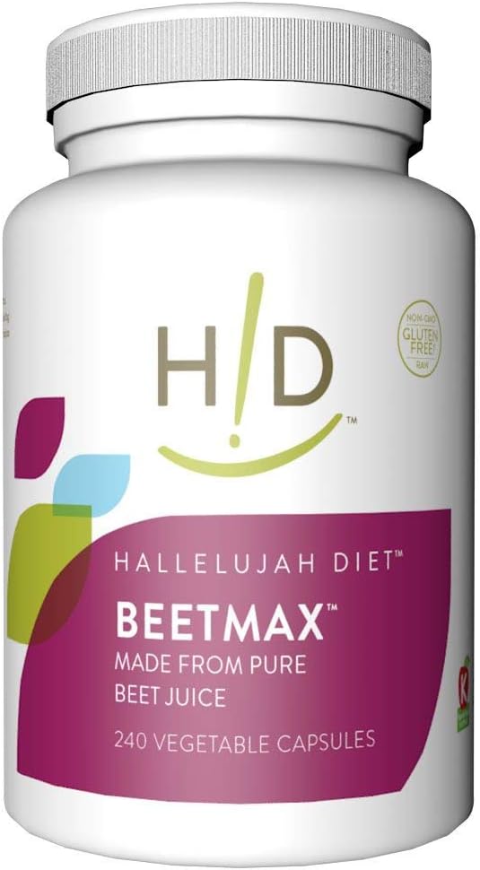 Hallelujah Diet - Organic BeetMax Capsules, Vitamin, Mineral, & Antioxidant Blend Supplement, Gluten-Free, Vegan, 240 Capsules, 30 Servings