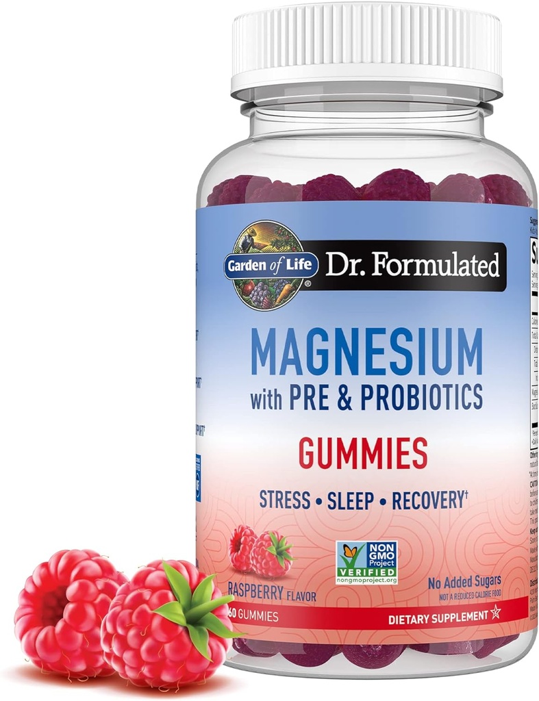 Livets have Magnesium Citrate Supplement Gummies med Prebiotics & Probiotics for Stress, Sleep & Recovery - Vegan, Gluten Free, Kosher, Non- GMO, Ingen Tilføjet Sugars, Raspberry Flavor, 60 Greve