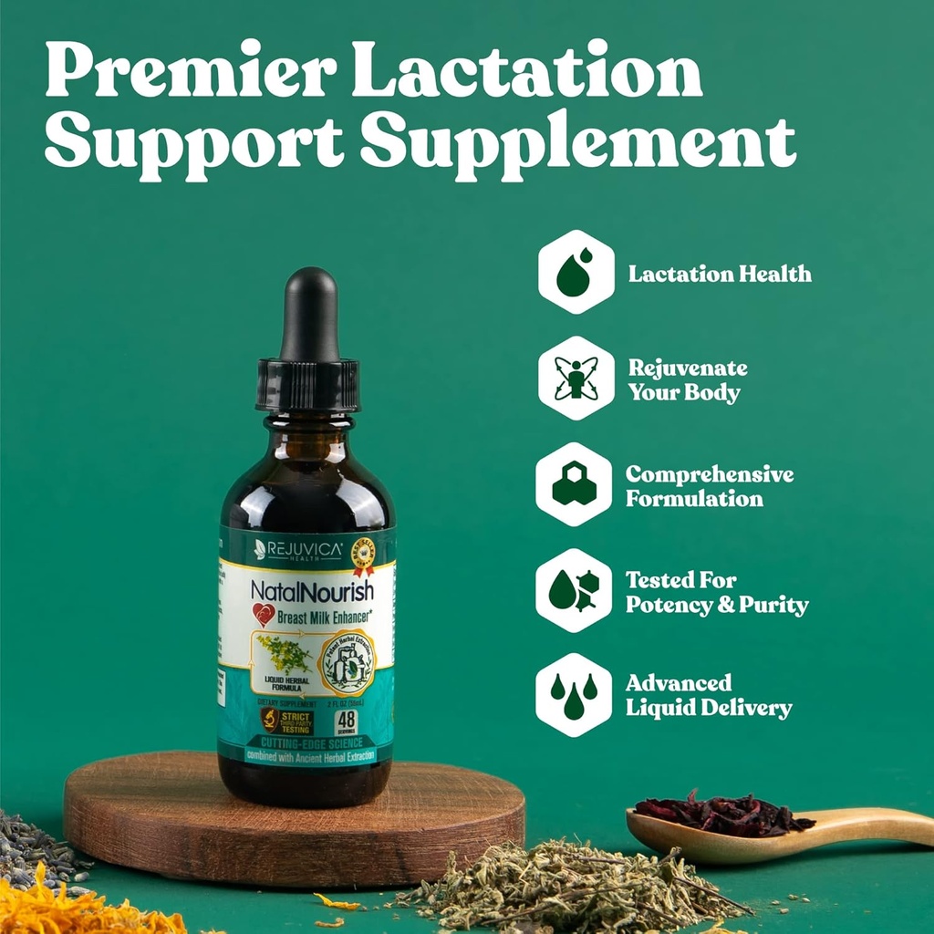 Rejuvica Health NatalNourish - Advanced Amning Support - Flydende levering til bedre Absorption - Bukkehorn, Velsignet Thistle, Anise, Fennel & mere!