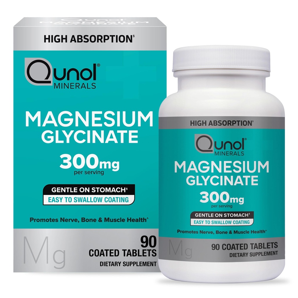 Qunol Magnesium Glycinat 300mg, 100% Glycinat Chelated Magnesium Supplement, 90ct Tablets