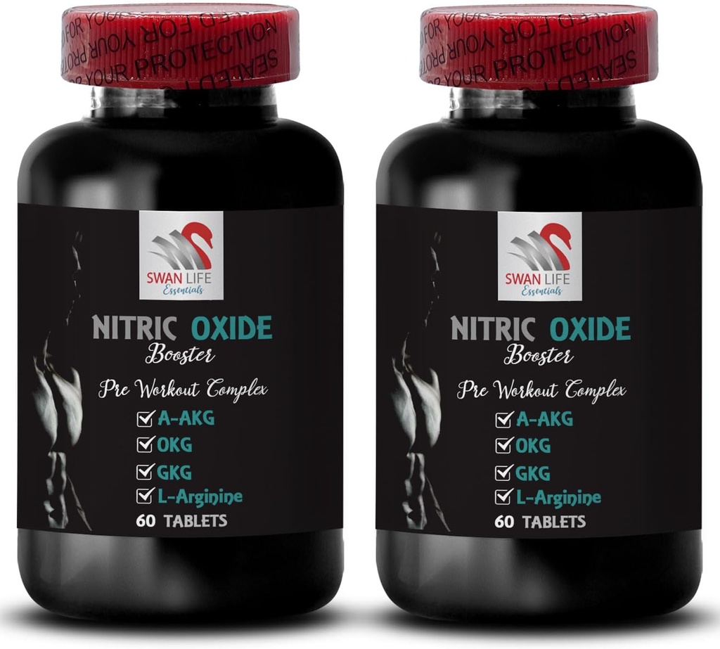 Nitrogenoxid kosttilskud til mænd - NITRIC OXIDE BOOSTER - L- Arginin, Styrkestøtte, Endurance booster, Motion supplement, Power formel, Energiblanding, Træningsfokus 2 Flaske 120 tabletter
