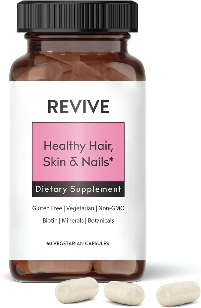 Sunde hud, hår og negle supplement af Revive essentielle olier - understøtter sundt hår med pantsat form af biotin - Ashwagandha til stress support - Plus vitaminer og mineraler