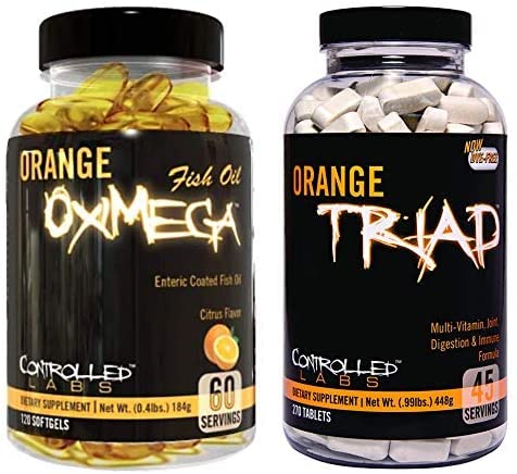 CONTROLLED LABS Samlet sundhed Bundle, 45 Servering Orange Triad, 120 Grev Orange Oximega Fish Oil, Muscle Building and Recovery Supplement for mænd og kvinder
