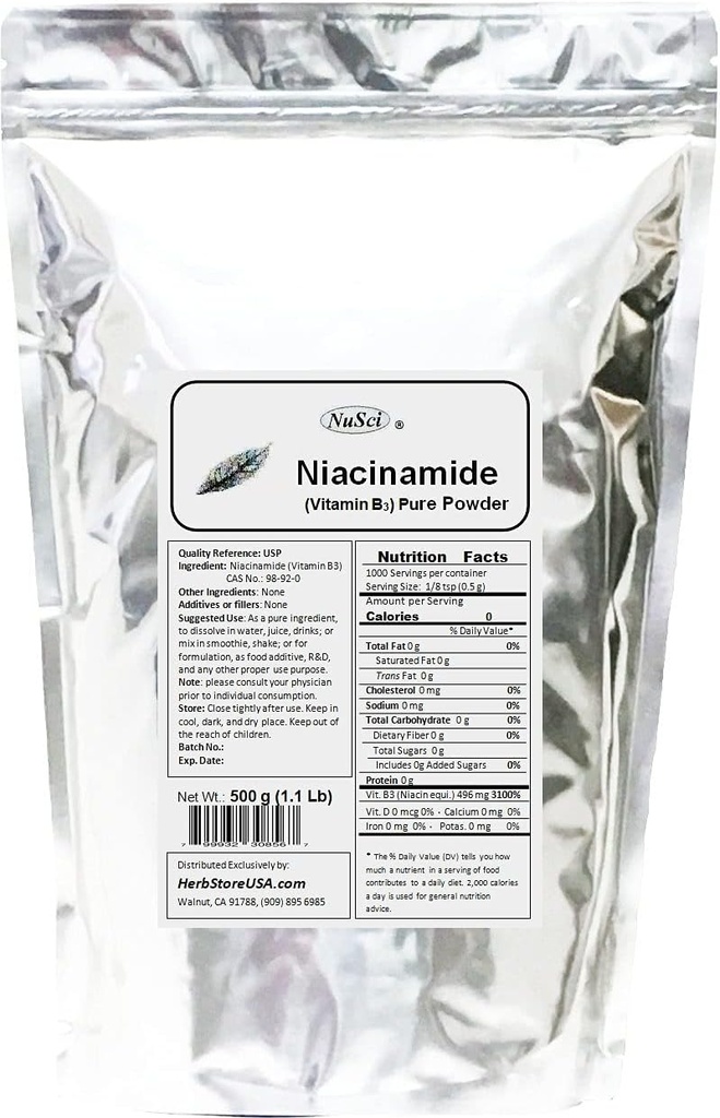 Niacinamid Vitamin B3 Pure Powder Energy (500 Bedste (1.1 LB))