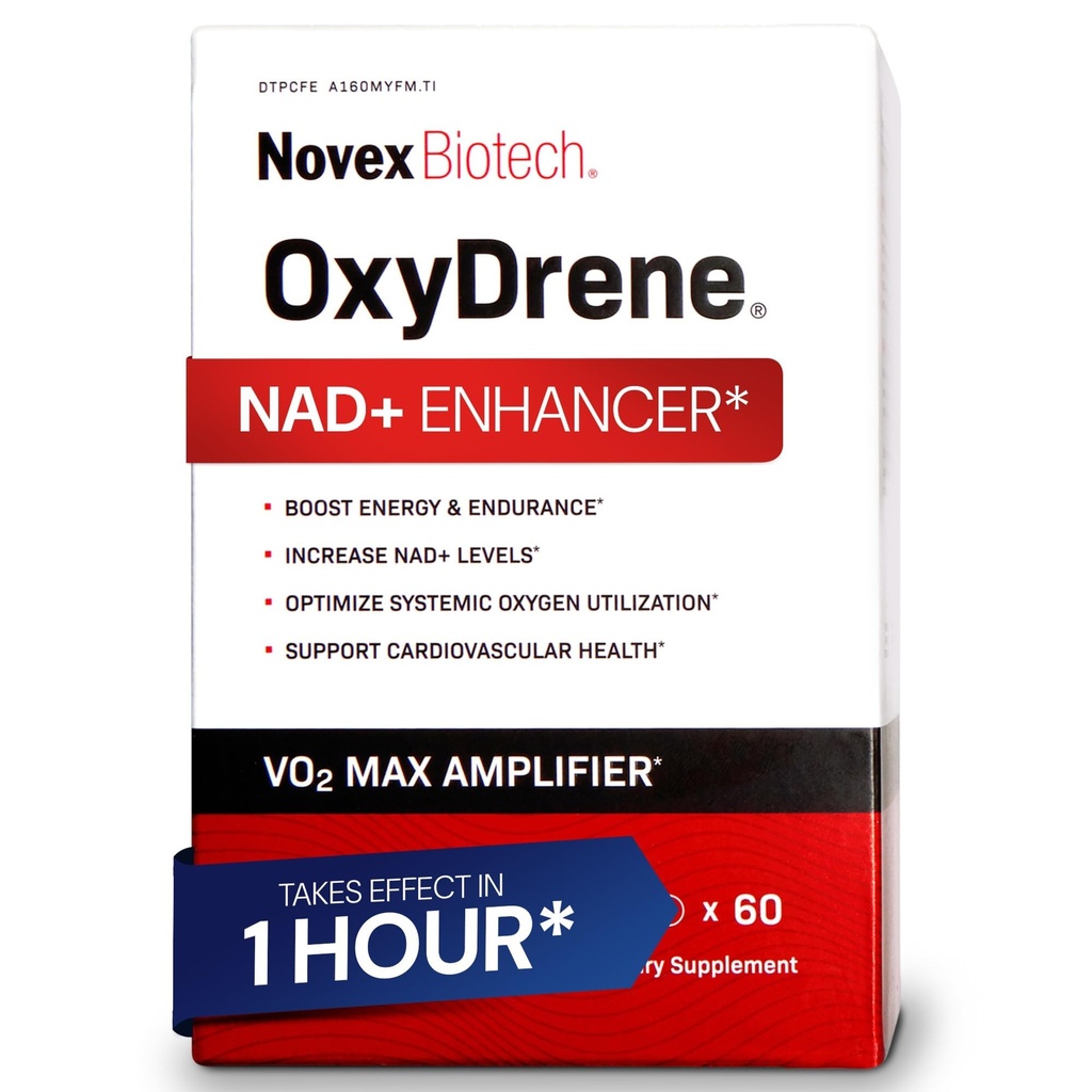 Novex Biotech Oxydrene NAD + Enhancer - Naturligt supplement til fremme af stofskifte og kardiovaskulær støtte til mænd og kvinder - (60 kapsler)