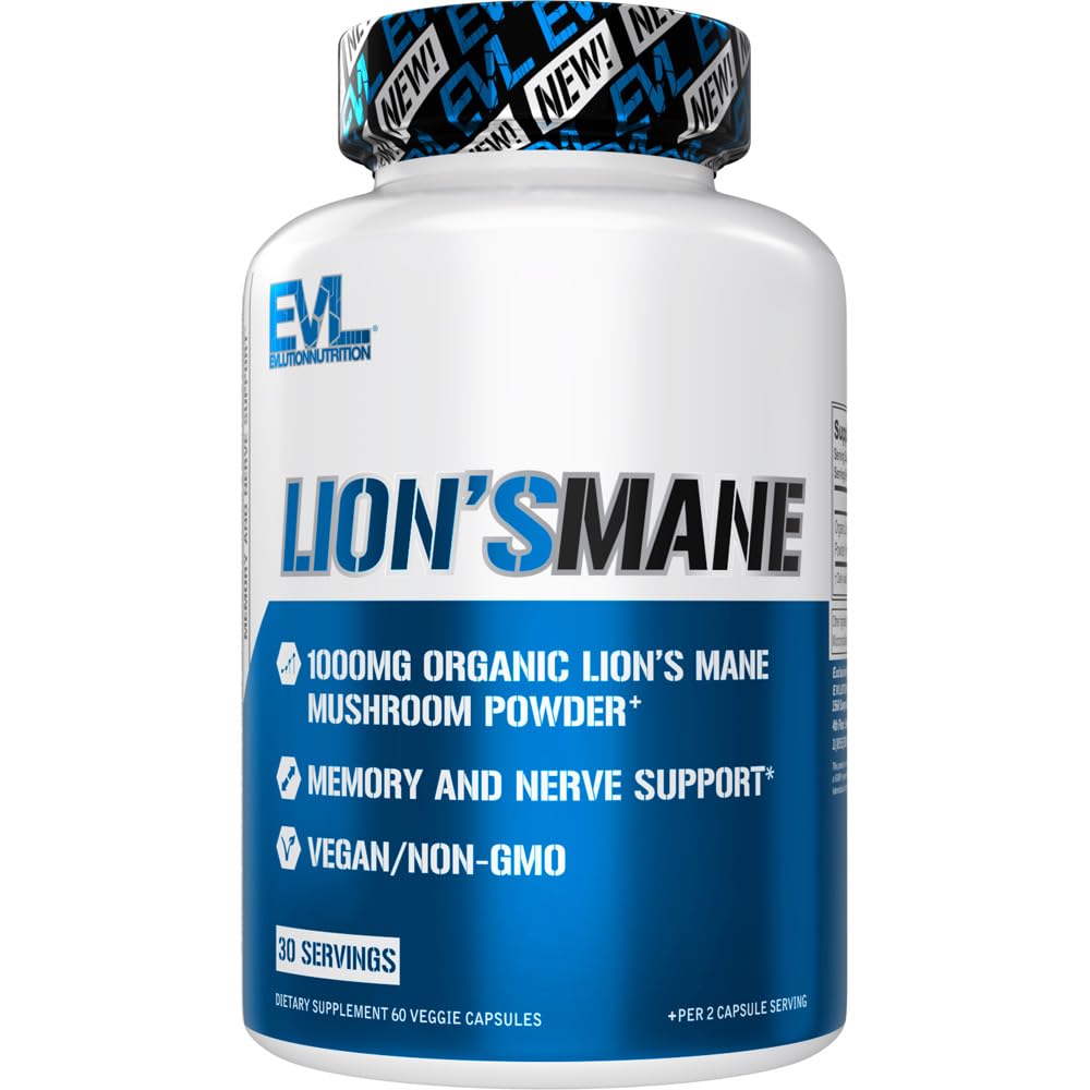 Evolution Organic Lions Mane Mushroom Supplement - Lions Mane Mushroom Capsules Nootropics Brain Support Supplement til Focus Memory Clarity og Immunity Support
