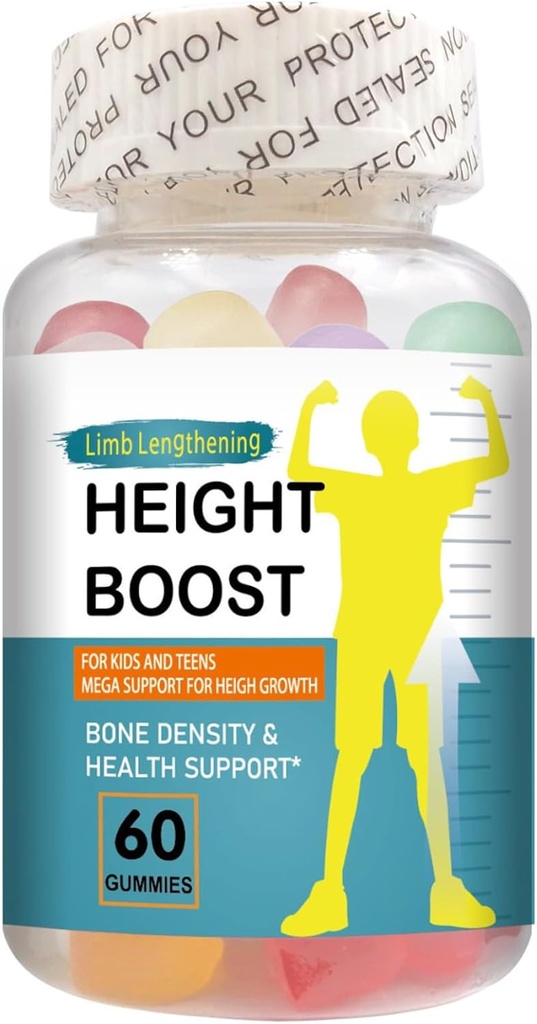 Height Boost Bone Growth Gummies for Kids & Teens – Natural Growth Support with Calcium, Vitamin D3, K2, Collagen Hydrolysate & Herbal Blend – Bone Strength & Height Supplement – 60 Gummies
