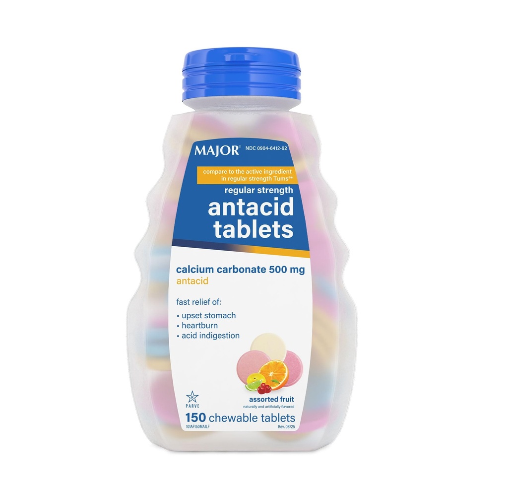 Store regelmæssige styrker Antacida Tablets - Calcium Carbonat 500 mg - Assorted Fruit Flavor - 150 tyggetælling (1 pakke)