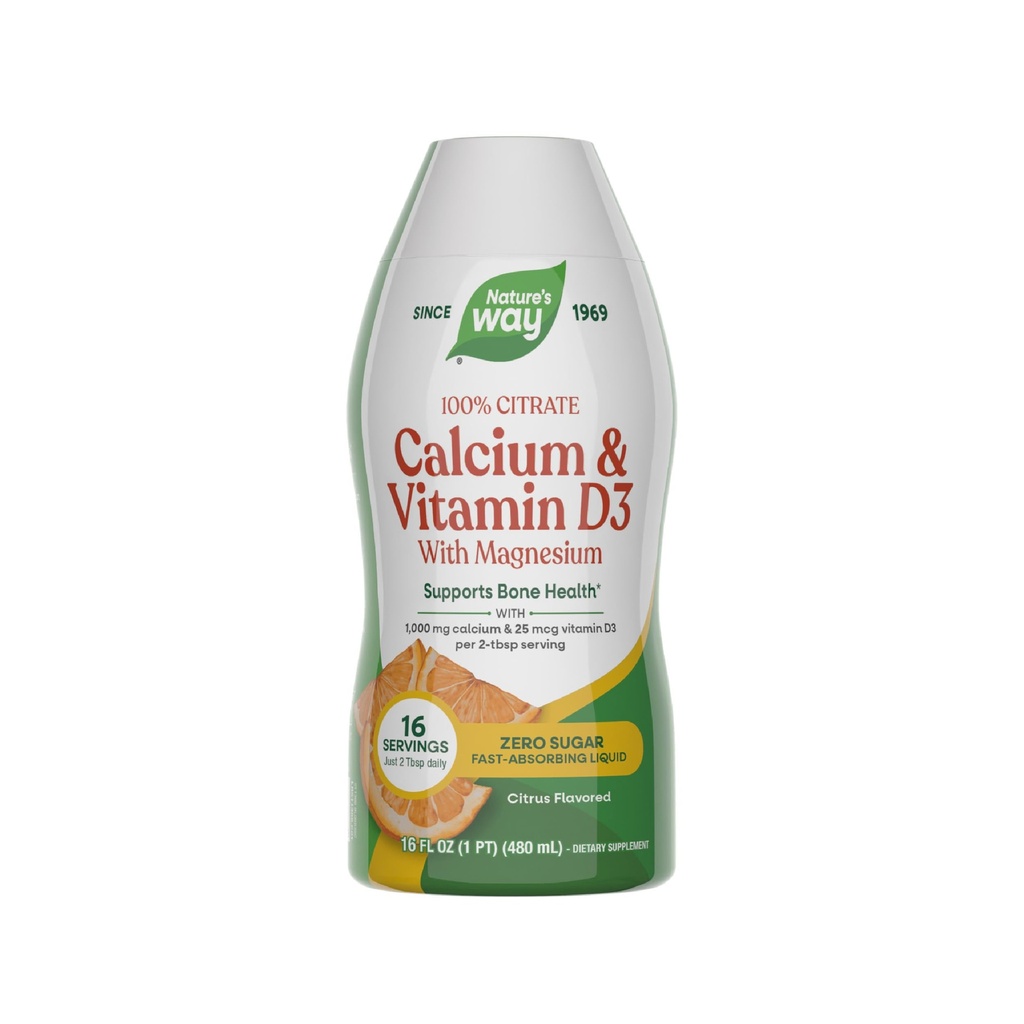 Nature 's Way Calcium & Vitamin D3 med Magnesium Liquid Supplement *, Understøtter Bone Health *, Hurtig Absorbing Væske, Gluten Free, Sugar Free, Citrus Flavored, 16 Fl Oz (Packaging May Vary)