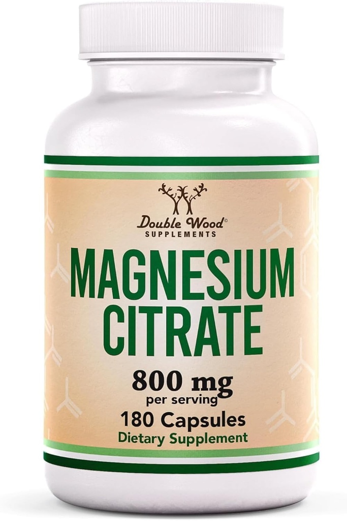 Magnesium Citrate 800mg, 180 Capsules, Digestion & Constipation Support, Vegan Safe, Non-GMO, Double Wood Supplements