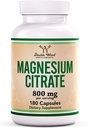 Magnesium Citrate 800mg, 180 kapsler, fordøjelsesbesvær & konstipation Support, Vegan Safe, Non- GMO, Dobbelt Wood Kosttilskud