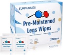 200 Greve Lens Rengøring Wipes- Pre- Fugt individuelt indpakket Eyeglass Wipes Optical Screen Cleaner Streak Free Fast Tørring