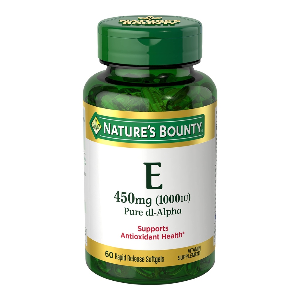 Naturens Bounty Vitamin E 1000 IE Softgels, Understøtter Antioxidant Health & Immunsystem, 1 Servering per dag, Ingen gluten, 60 Softgels (pakke med 1)