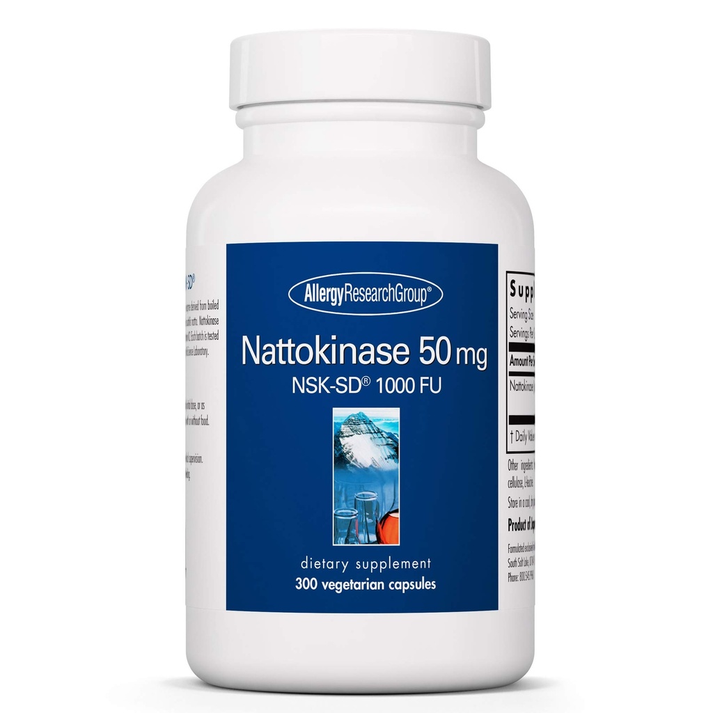 Allergy Research Group Natokinase 50mg Supplement - NSK- SD 1000 FU, Cardiovaskulær Support, Circulatory Health, Vegetariske Kapsler - 300 Count
