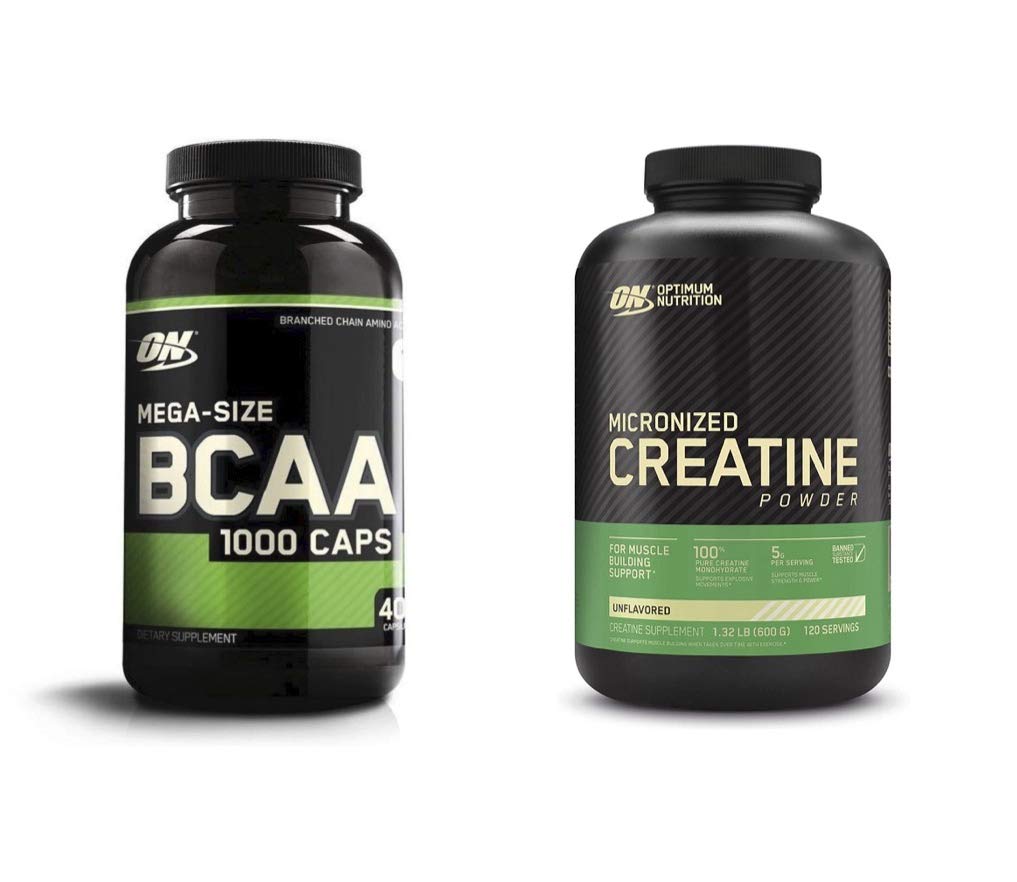 Optimum Nutrition Instantized BCAA kapsler, Keto Friendly Forgrenet Chain Væsentlige Aminosyrer (400 Greve) med mikroniseret Creatin monohydrat pulver, Unflavored (120 Servere) - Bundle Pack