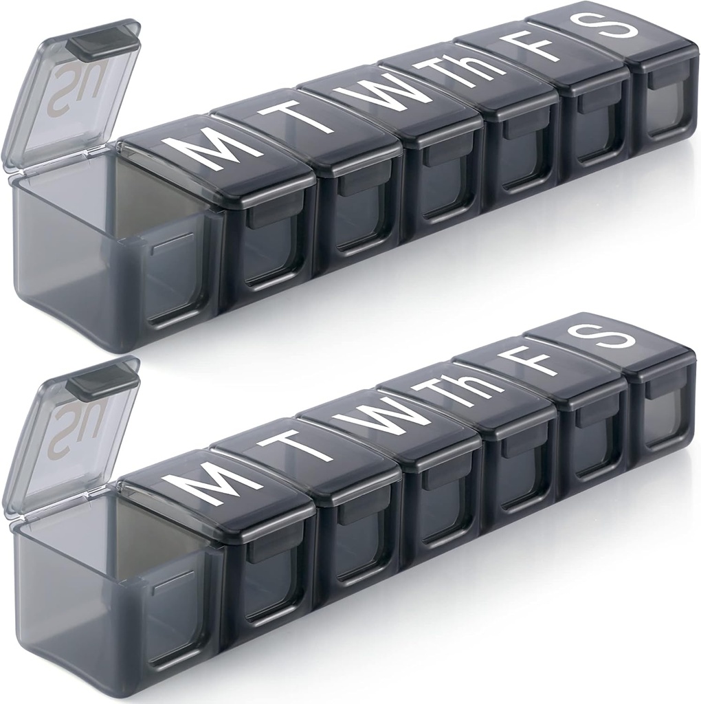 2 Pack Extra Stor Ugentlig Pill Organizer, BPA Free Pill Box 7 Dag med XL Segment for Fish Oils, Rejsevenlig Medicin Organizer Pill Case for Vitaminer, Kosttilskud