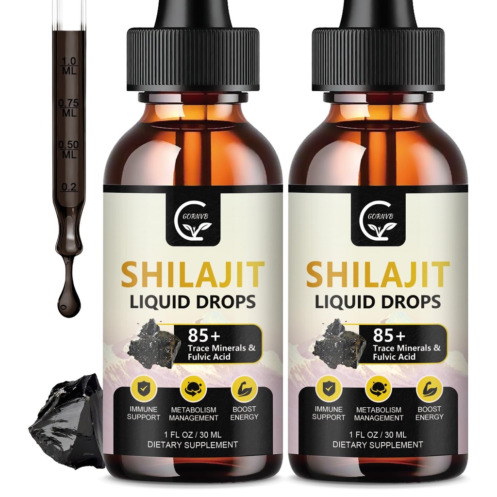(2- Pack) Høj potens Shilajit Pure Himalayan Organic Liquid Supplement, Shilajit Resin Drop for mænd og kvinder, Max Potence 85 + Clean Trace Minerals & Fulvic Acid for Energy, Metabolisme og immunforsvar