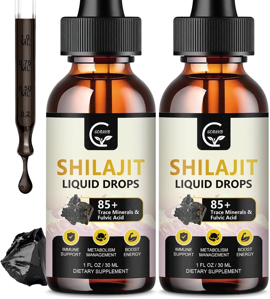 (2- Pack) Høj potens Shilajit Pure Himalayan Organic Liquid Supplement, Shilajit Resin Drop for mænd og kvinder, Max Potence 85 + Clean Trace Minerals & Fulvic Acid for Energy, Metabolisme og immunforsvar