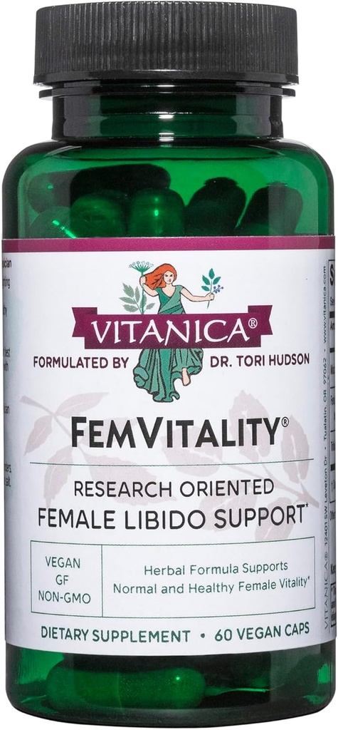 Vitanica FemVitality Libido Supplement for kvinder, Natural kvindelige Libido Booster for kvinder, Øger intim drev, Desire og Stamina, Hjælper vaginal tørhed, Vegan 60 Kapsler