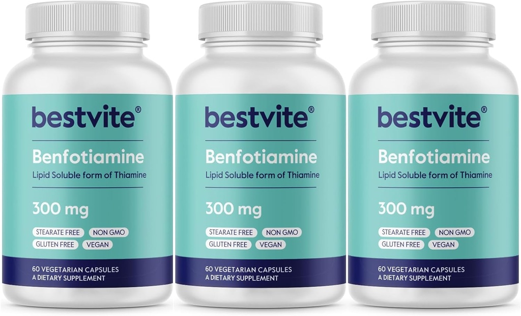 Benfotiamin 300mg (180 vegetariske kapsler) (60x3) Ingen stearater - Ingen silikonedioxid - Vegan - Ikke GMO - Gluten Free