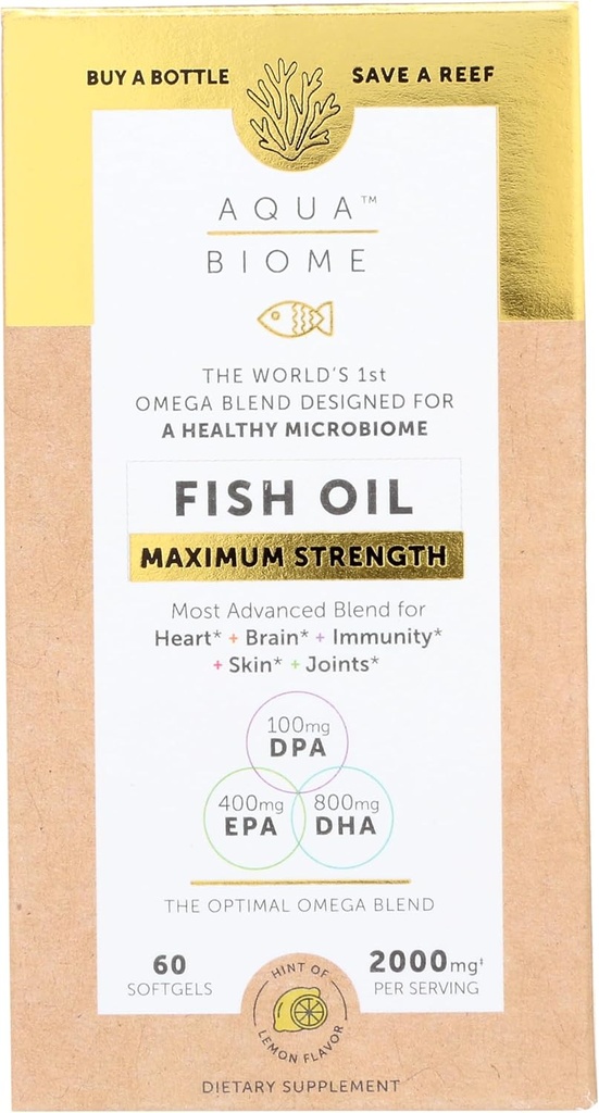 Enzymedica Aqua Biome, Maksimal Styrke, Lemon, Omega 3 Fish Oil, 60 Softgel